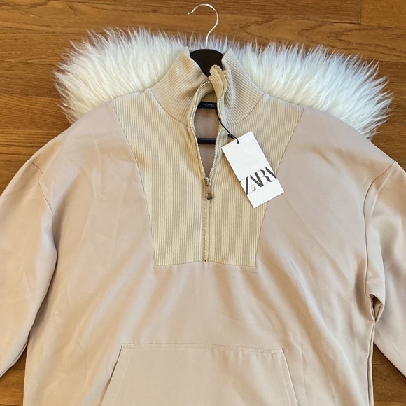 Zara Beige Oversized Ribbed Knit Combo Jacket - Picture 4 of 10